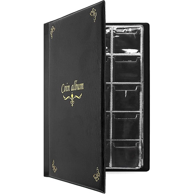 سنتر زد البوم عملات معدنية مكون من 150 جيب، كتاب جمع بيني، حامل جمع العملات التذكارية، مثالي لجواز السفر والبنسات المضغوطة، لهواة جمع العملات المعدنية، حافظة تخزين لعرض النقود (انجليزي، اسود) - Image 1