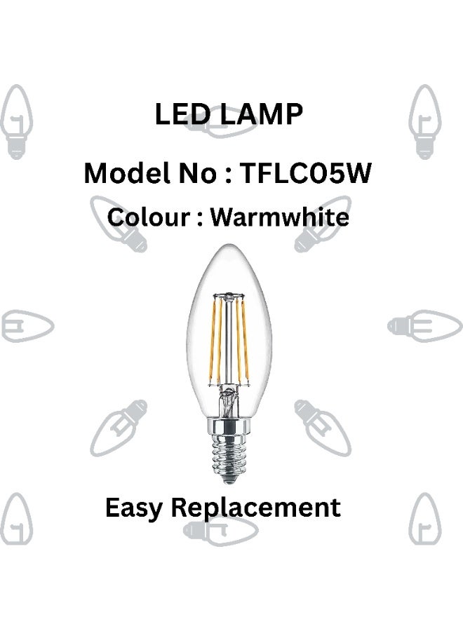 MFZ LED Candle Bulbs 4W, E14 Base, 2700K Warm White, AC220–240V, Filament Design – Pack of 5 Pieces - Image 5