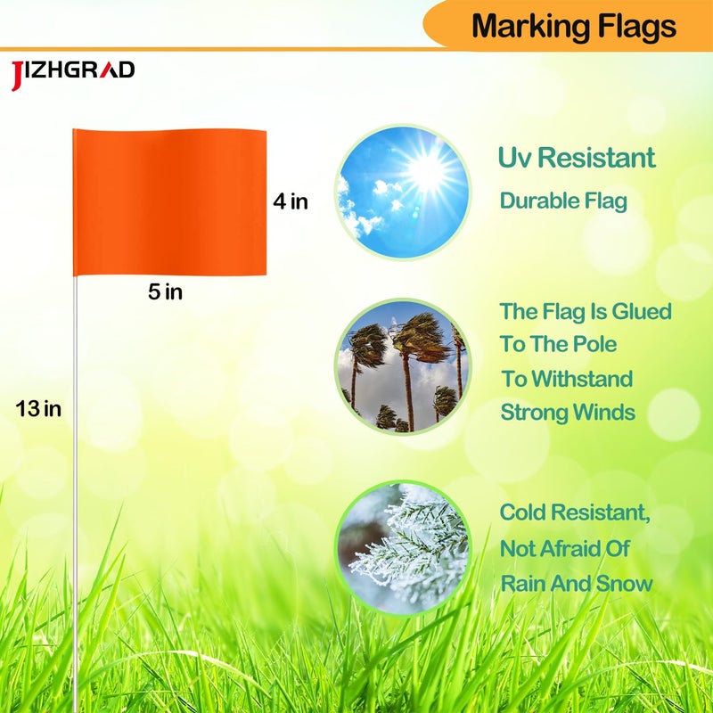 JIZHGRAD 20Pack Orange Marking Flags, JIZHGRAD 13x4x5 Inch Marker Flags Use for Yard & Lawn, Boundary & Dog Training, Survey & Landscape, Sprinkler & Surveyor, Garden & Construction, High Visibility, Sturdy, Versatile, UV & Weather Resistant - Image 2