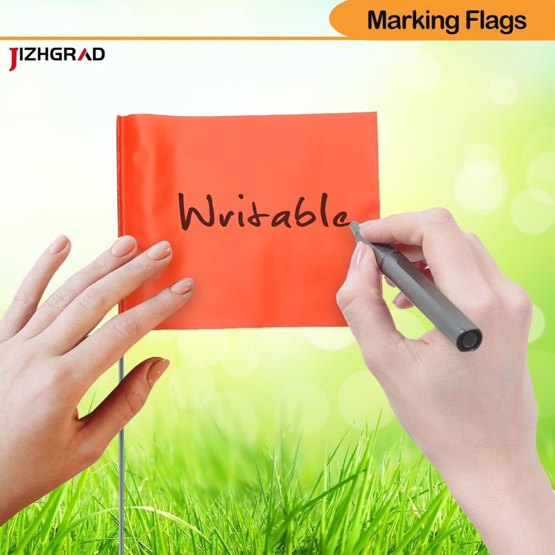 JIZHGRAD 20Pack Orange Marking Flags, JIZHGRAD 13x4x5 Inch Marker Flags Use for Yard & Lawn, Boundary & Dog Training, Survey & Landscape, Sprinkler & Surveyor, Garden & Construction, High Visibility, Sturdy, Versatile, UV & Weather Resistant - Image 3