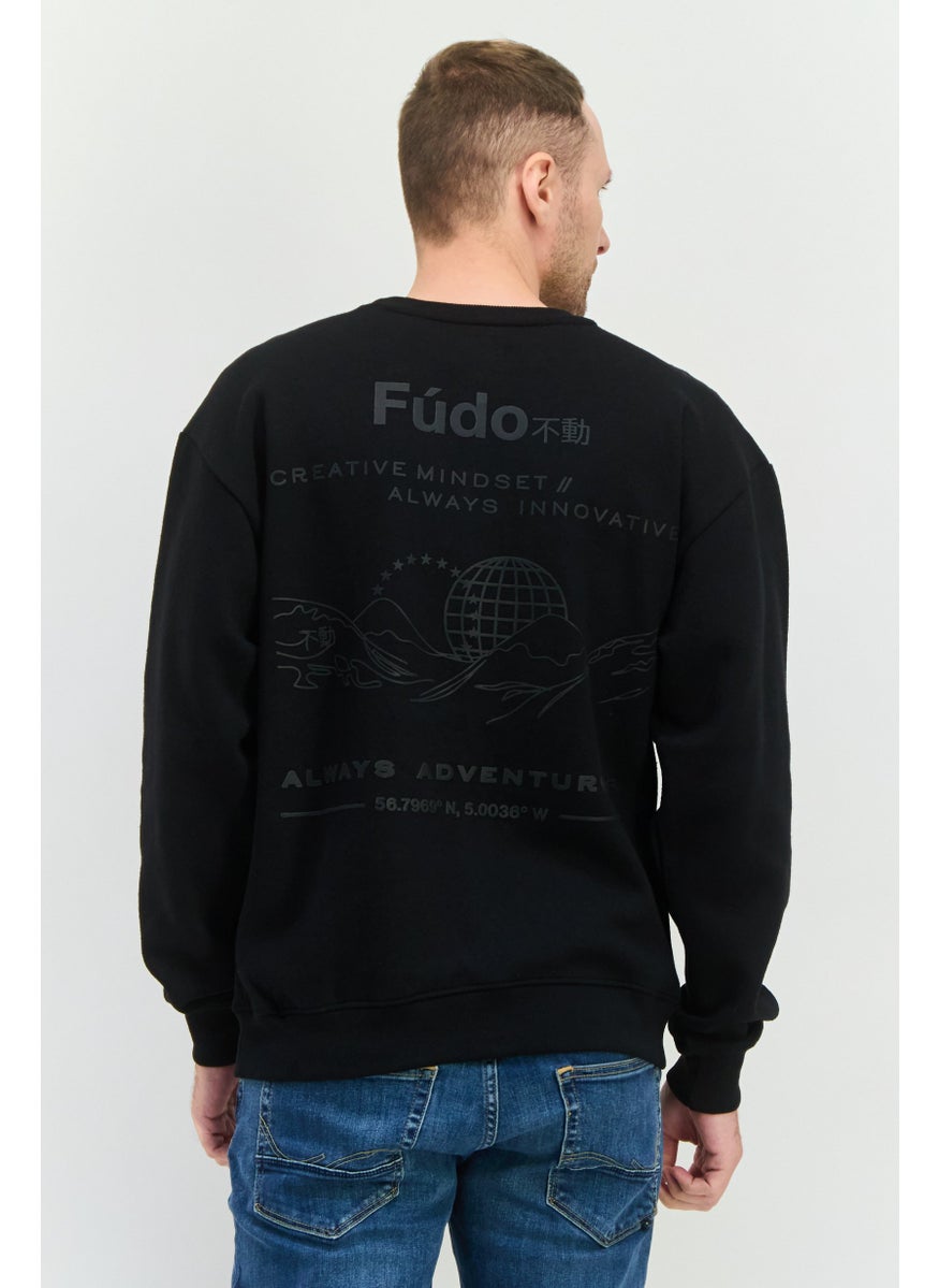 Fudo - Men Crew Neck Long Sleeves Brand Logo Sweatshirt, Black - Image 1