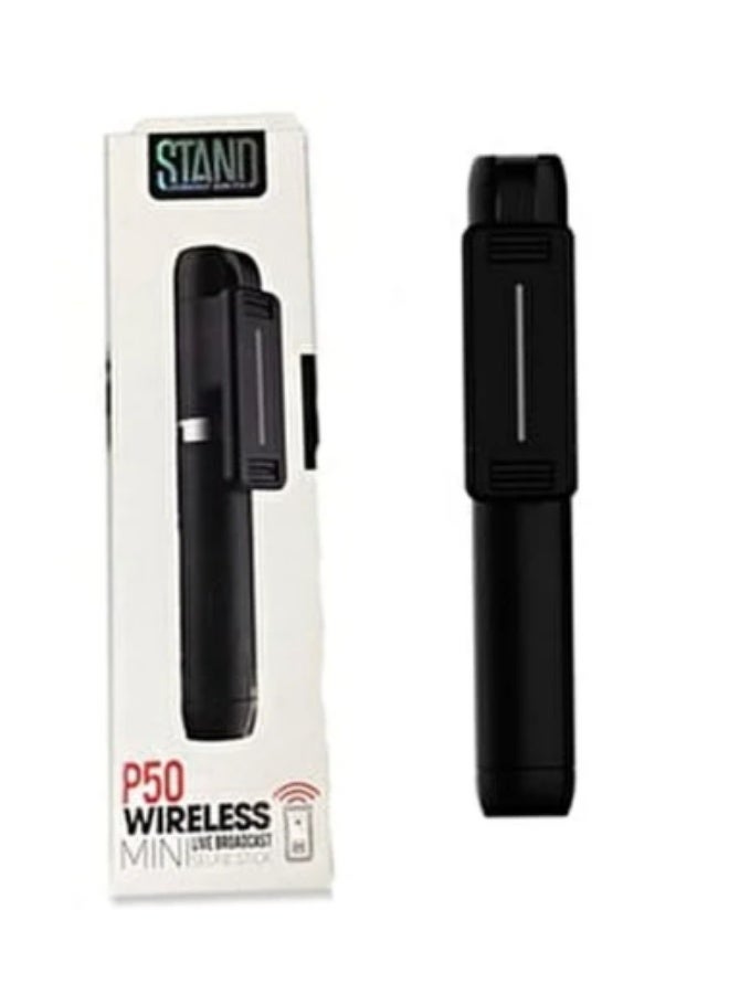 جرين تايجر عصا سيلفي لاسلكية صغيرة وحامل ثلاثي القوائم مع جهاز تحكم عن بعد بتقنية البلوتوث للبث المباشر - أسود