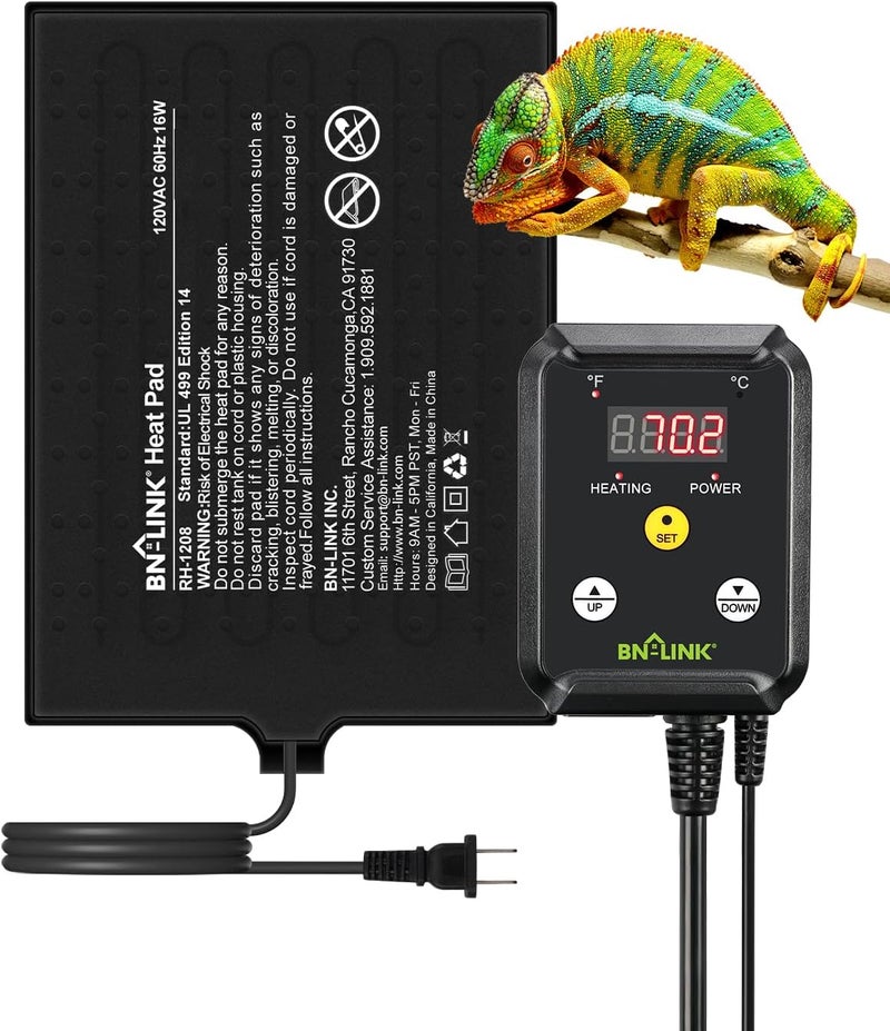 BN-LINK Durable Reptile Heating Pad 8" X 12" with Digital Thermostat Under Tank Heater Terrarium Warmer Combo Set for Turtles, Lizards, Frogs, and Other Reptiles - Image 1