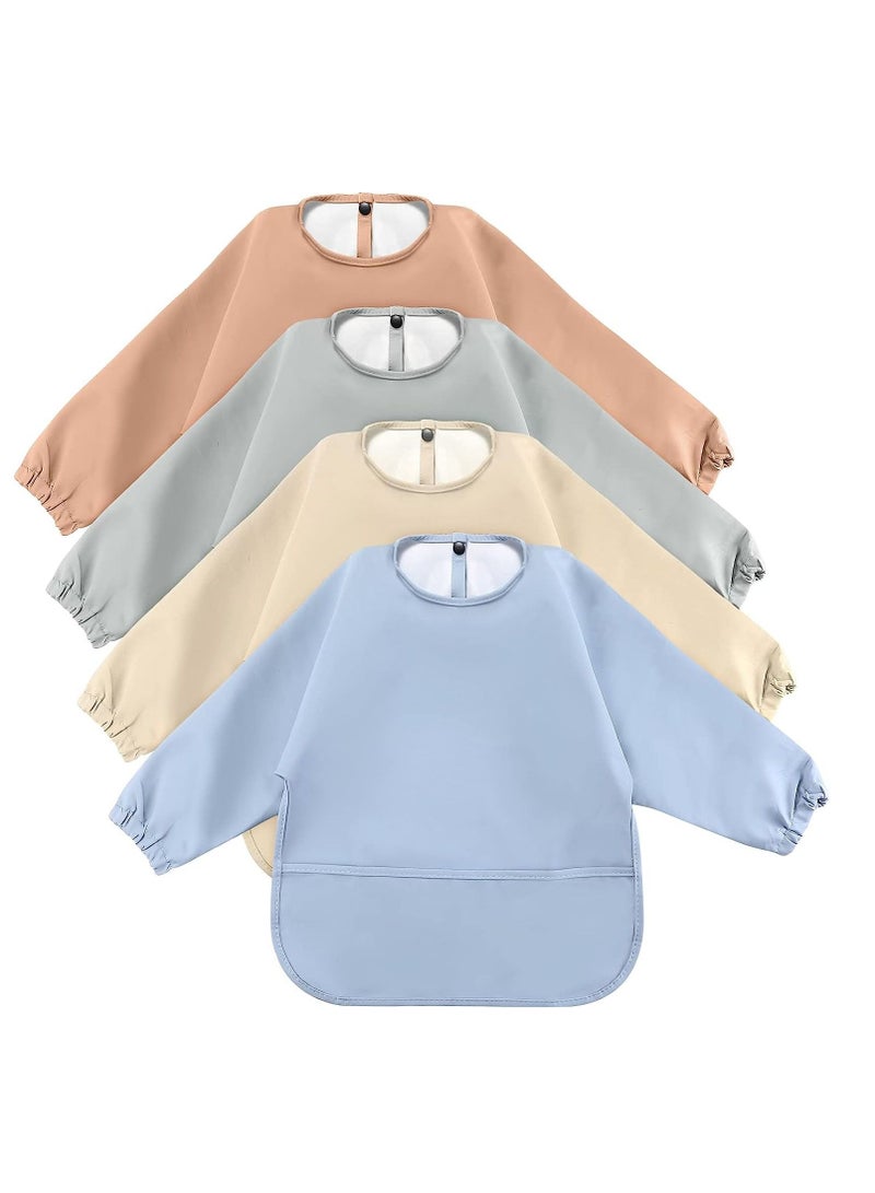 Gonice 4 Pack Long Sleeve Baby Bibs Waterproof Long Sleeved Bib Baby Eating Smock Bib Feeding Baby Bib with Sleeves Baby Shirt Bib with Food Catcher Soft Art Smock Bibs for Babies Toddlers 6-36 Months  - Image 1