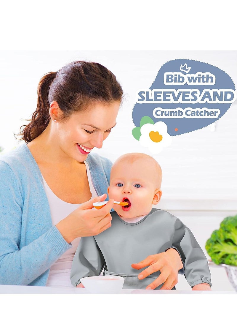 Gonice 4 Pack Long Sleeve Baby Bibs Waterproof Long Sleeved Bib Baby Eating Smock Bib Feeding Baby Bib with Sleeves Baby Shirt Bib with Food Catcher Soft Art Smock Bibs for Babies Toddlers 6-36 Months  - Image 5