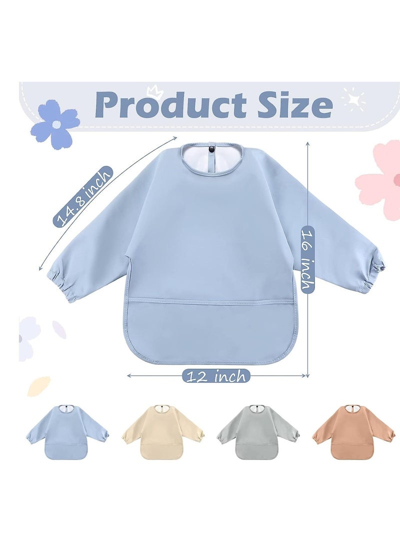 Gonice 4 Pack Long Sleeve Baby Bibs Waterproof Long Sleeved Bib Baby Eating Smock Bib Feeding Baby Bib with Sleeves Baby Shirt Bib with Food Catcher Soft Art Smock Bibs for Babies Toddlers 6-36 Months  - Image 2