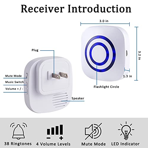 BESTOONE Motion Sensor Alarm, Long Range Wireless Driveway Alarm, Indoor Home Security System Electric Doorbells, 2 Motion Detector and 1 Alarm, 38 Chime Tunes, LED Indicator - Image 2