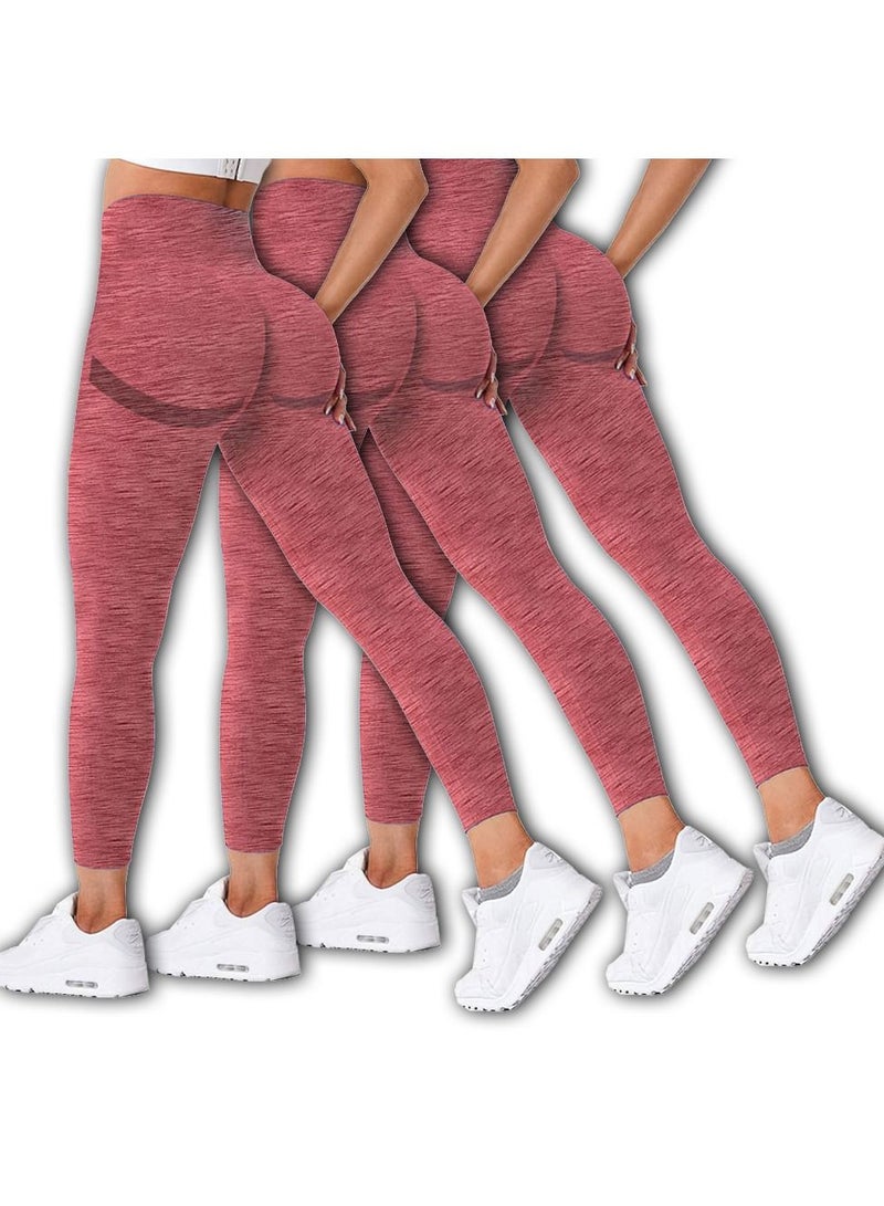 MARGOUN 3 Pack Of Women Seamless Legging Tummy Control High Waist Workout Gym Yoga Pants Small Red