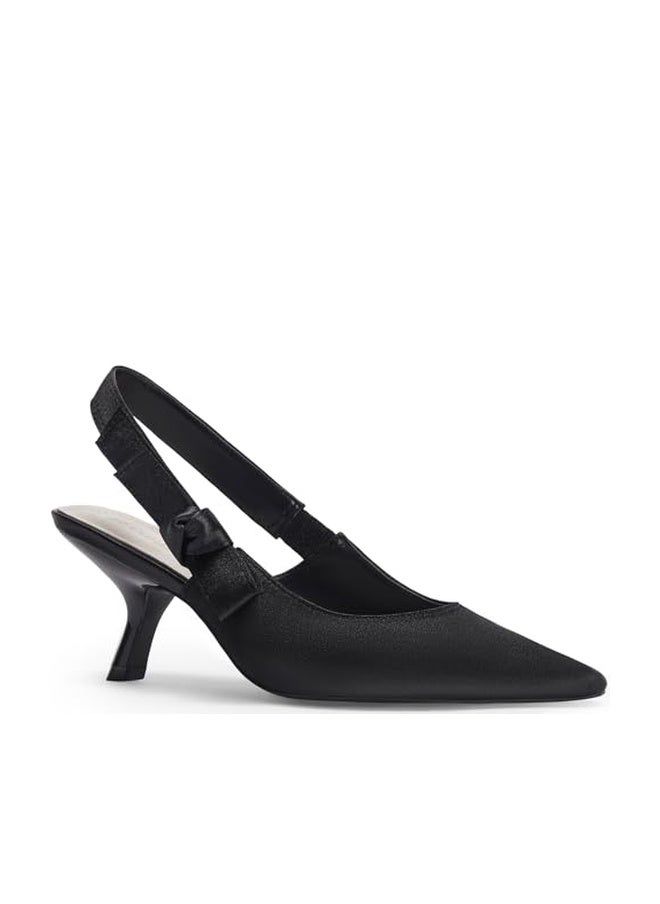 Coutgo Womens Slingback Kitten Heels Closed Pointed Toe Bowknot Knitted Slip On Work Pumps Dress Shoes, Black Satin, Size 6 - Image 1