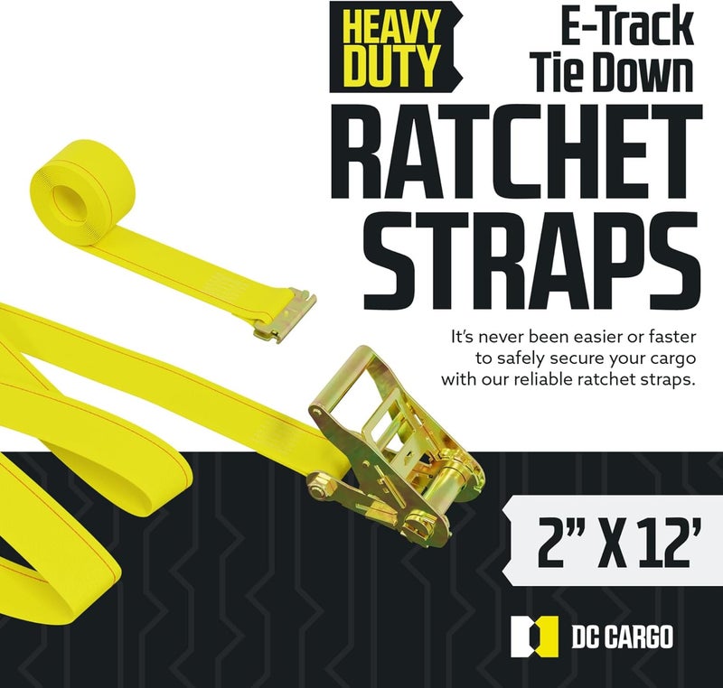 DC Cargo Mall 2" x 12' Heavy Duty E Track Ratchet Straps - 4 Pack - Image 2