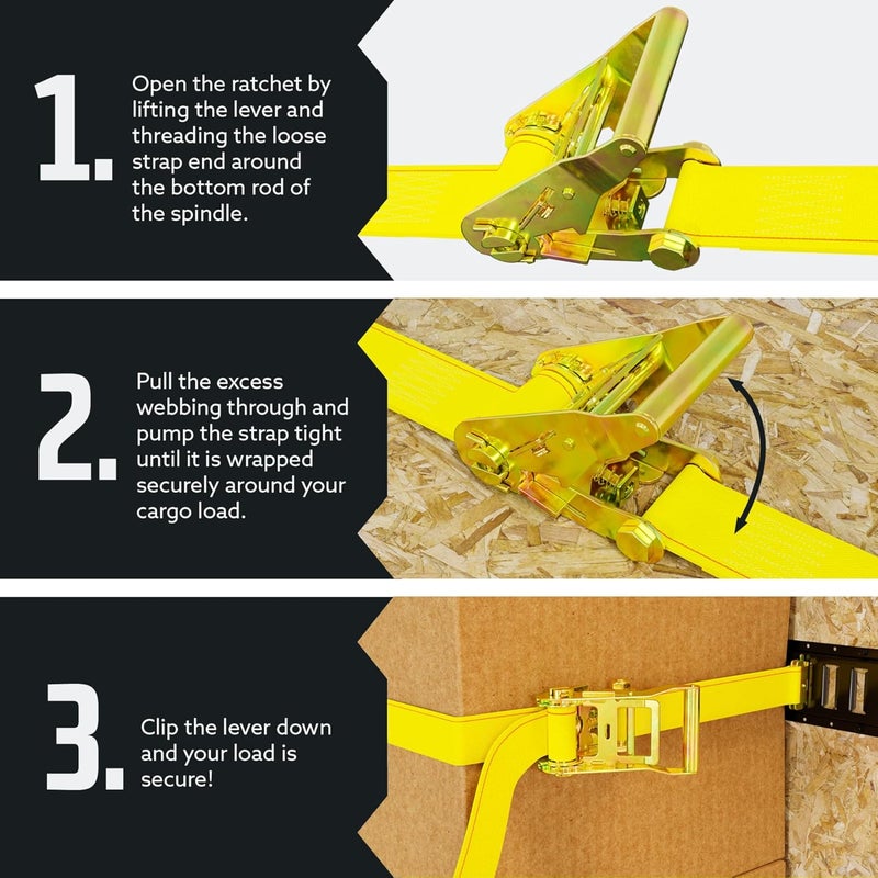 DC Cargo Mall 2" x 12' Heavy Duty E Track Ratchet Straps - 4 Pack - Image 5