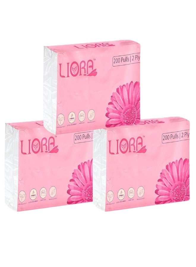Liora 2 Ply Soft Facial Tissue 200 Pulls (Pack of 3) made of Natural Virgin Pulp, Super Soft, Extra Absorbent, Smooth & Silky, Paraben Free Facial Tissues for Sensitive Skin (200x3, 600 Sheets) - Image 1