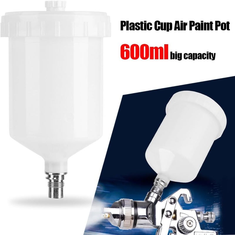 Fdit Sata Paint Cup Plastic Cup Air Gravity Paint Pot Thread Connector for Spray Gun Tool 600ml Capacity - Image 3