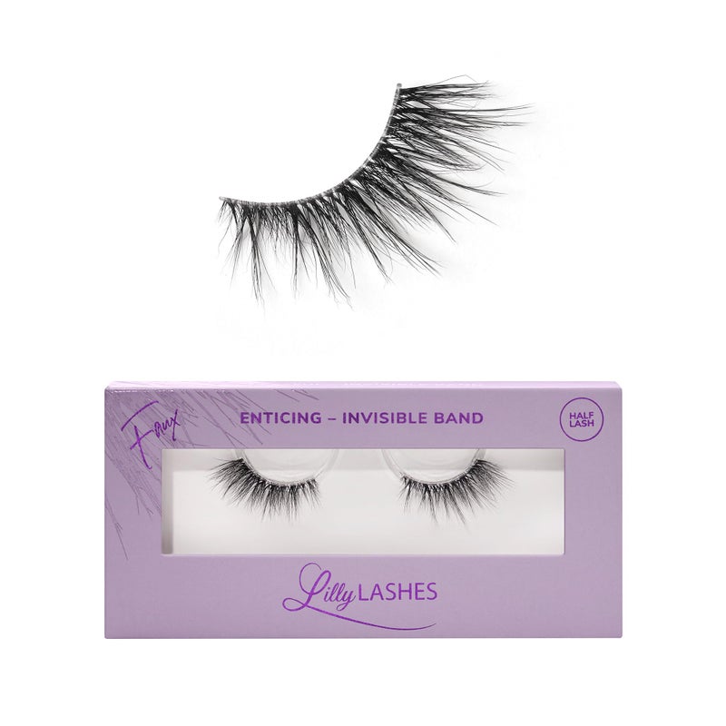 Lilly Lashes Sheer Band, False Eyelashes w/Invisible Band Lashes, Half Lashes Natural Look, Half Lash Cateye Style, Clear Band Lashes, Reusable Eyelashes 20x, Lash Glue not Included,13.5mm (Enticing) - Image 1