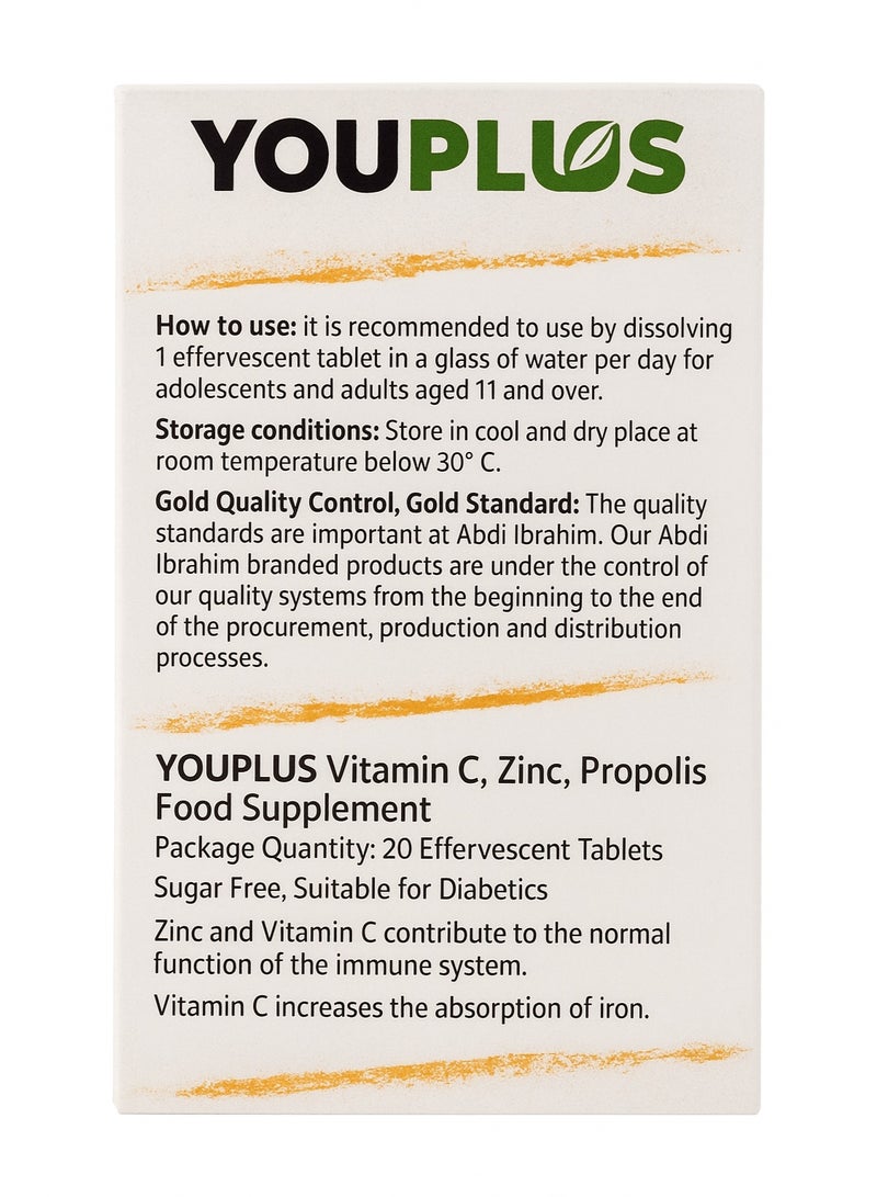 YouPlus Vitamin C Zinc Propolis Effervescent 20 Tablets - Image 3
