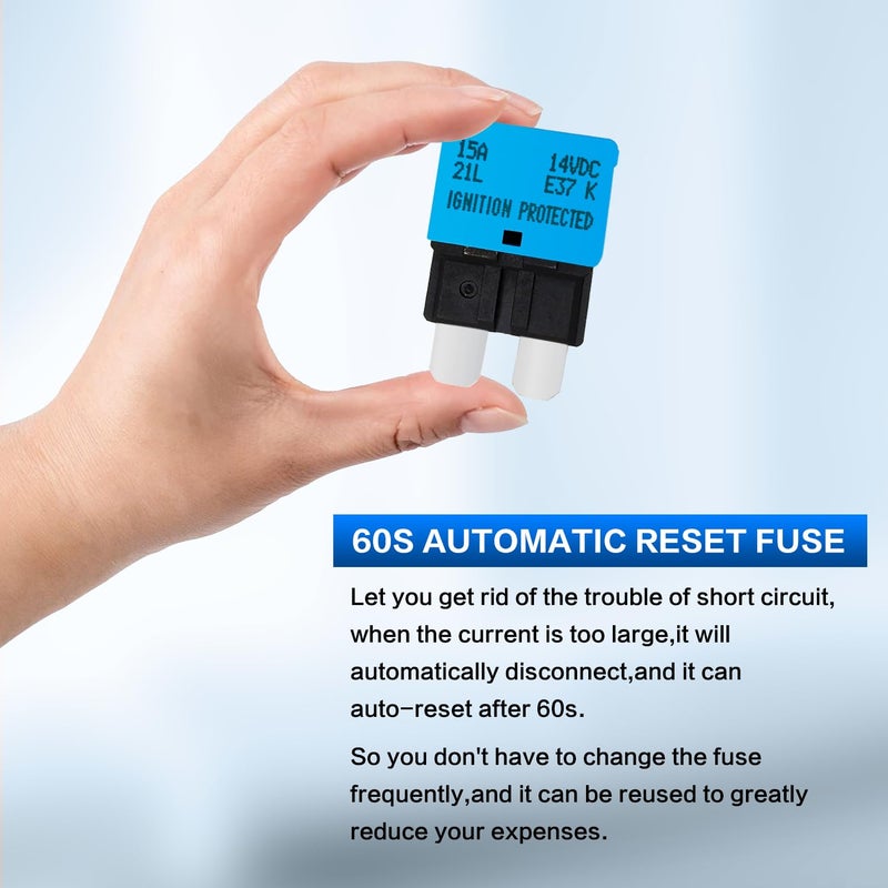 jamgoer 10 Pack 15 Amp Auto Reset Circuit Breaker ATC/ATO Resettable Fuse Low Profile Automotive Satandard Blade Fuse DC12V-32V for Car Truck RV Marine Boat - Image 5