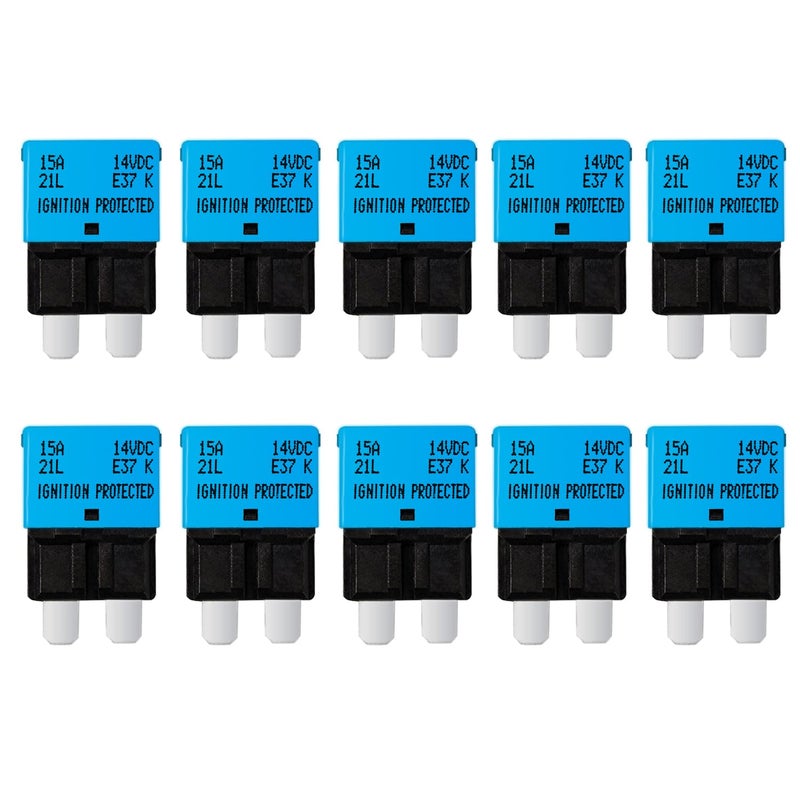 jamgoer 10 Pack 15 Amp Auto Reset Circuit Breaker ATC/ATO Resettable Fuse Low Profile Automotive Satandard Blade Fuse DC12V-32V for Car Truck RV Marine Boat - Image 1