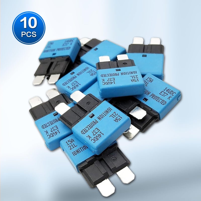 jamgoer 10 Pack 15 Amp Auto Reset Circuit Breaker ATC/ATO Resettable Fuse Low Profile Automotive Satandard Blade Fuse DC12V-32V for Car Truck RV Marine Boat - Image 3