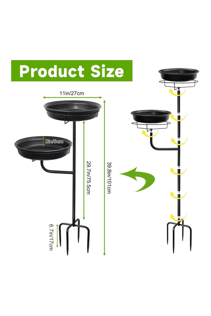 XICEN Freestanding Birdbaths Bowl Outdoor, Standing Garden Birdbath & Bird-Feeder & Bird Bath Bowl, Detachable Decoration Birdfeeder for Garden Patio Yard Lawn, 4 Spiky Metal Stake (Black) - Image 2