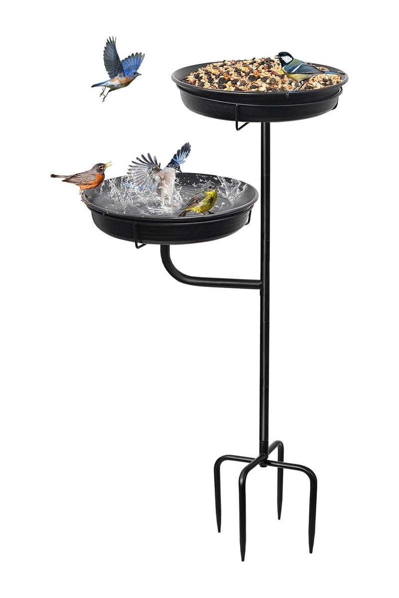 XICEN Freestanding Birdbaths Bowl Outdoor, Standing Garden Birdbath & Bird-Feeder & Bird Bath Bowl, Detachable Decoration Birdfeeder for Garden Patio Yard Lawn, 4 Spiky Metal Stake (Black) - Image 1