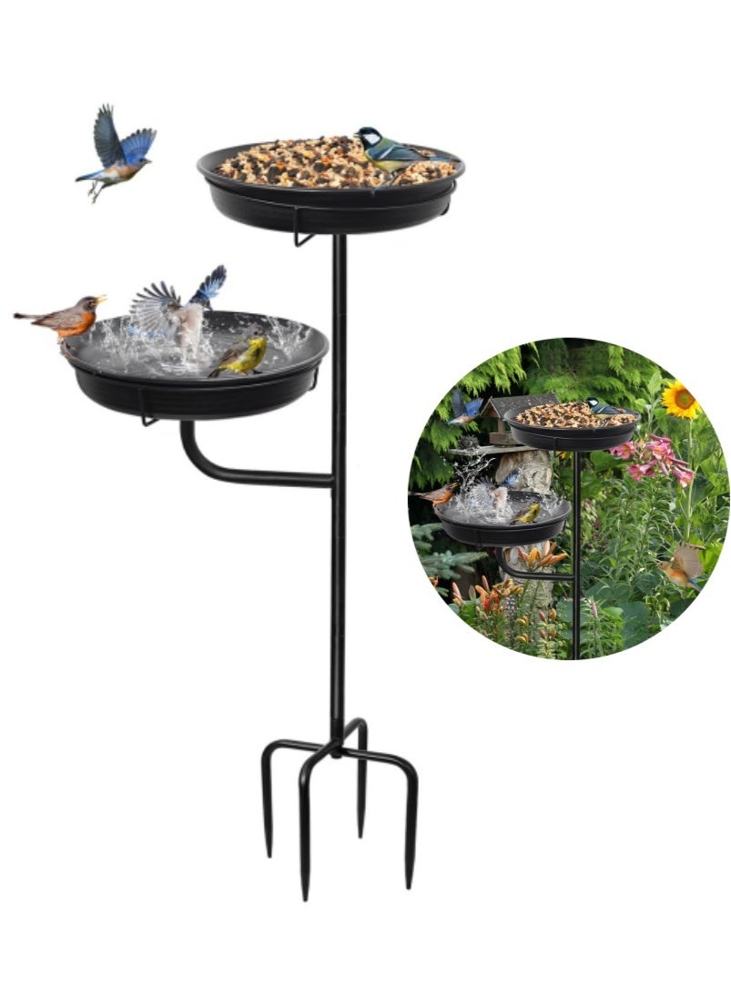 Freestanding Birdbaths Bowl Outdoor, Standing Garden Birdbath & Bird-Feeder & Bird Bath Bowl, Detachable Decoration Birdfeeder for Garden Patio Yard Lawn, 4 Spiky Metal Stake (Black)