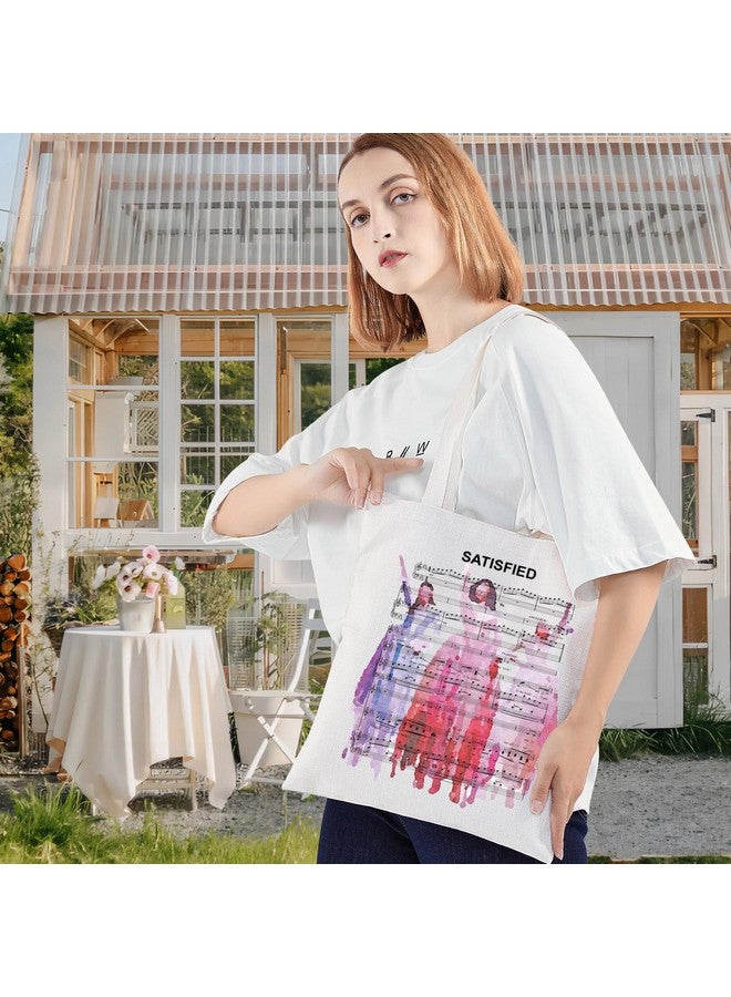 LEVLO Hamilton Schuyler Sisters Canvas Tote Bag Angelica & Eliza & Peggy Musical Fans Gift Broadway Schuyler Sisters Satisfied Grocery Reusable Bag (Satisfied Tote) - Image 3