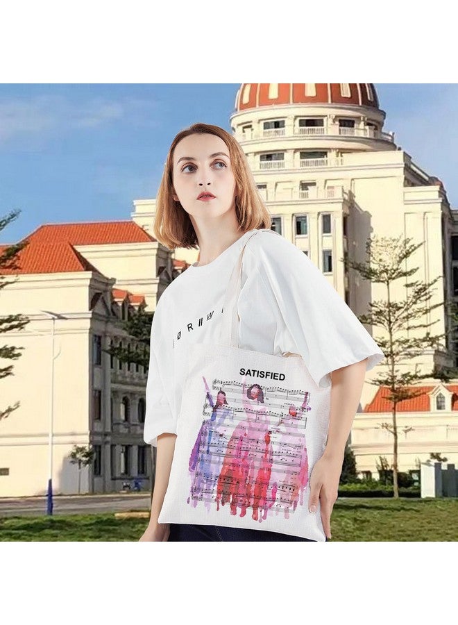 LEVLO Hamilton Schuyler Sisters Canvas Tote Bag Angelica & Eliza & Peggy Musical Fans Gift Broadway Schuyler Sisters Satisfied Grocery Reusable Bag (Satisfied Tote) - Image 5