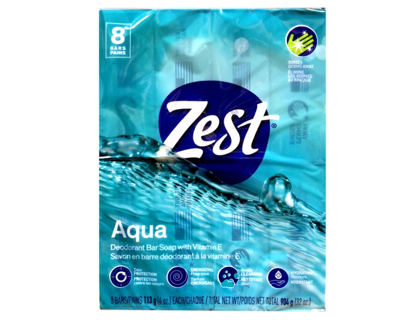 Zest Aqua Pure Cleansing Bar Soap 20% More Moisture 8 Count Pack of 2 - Image 2