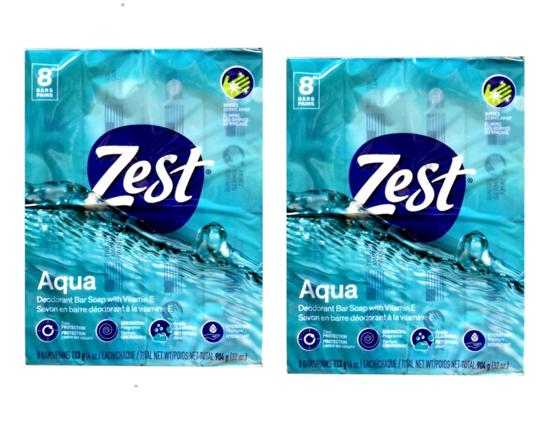 Zest Aqua Pure Cleansing Bar Soap 20% More Moisture 8 Count Pack of 2 - Image 1