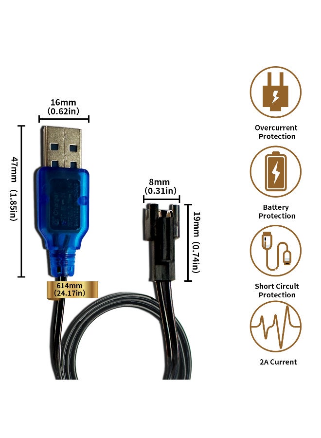 2 Pack 3.7V USB Charger Cable with SM-2P Plug Connector for RC Toy Remote Control Car Vehicle Rechargeable Li-ion Batteries and Li-Po Battery - Image 2