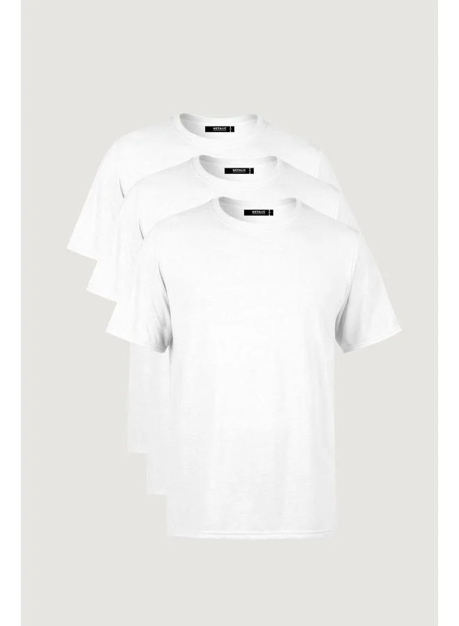 mmetalic Men's Multicolored 100% Cotton T-Shirt Regular Fit Comfortable Cut Crew Neck 3-Pack Basic T-Shirt Pack