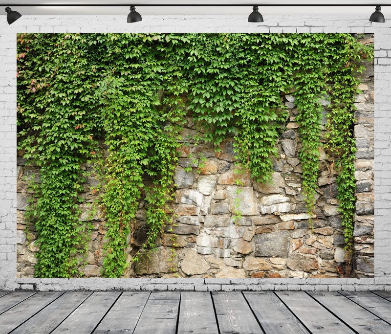 BELECO 7x5ft Fabric Green Leaves Wall Backdrop Old Stone Wall with Green Leaves Vine Spring Garden Nature Backdrop Greenery Banner Background Home Decor Wedding Birthday Photoshoot Studio Props - Image 2