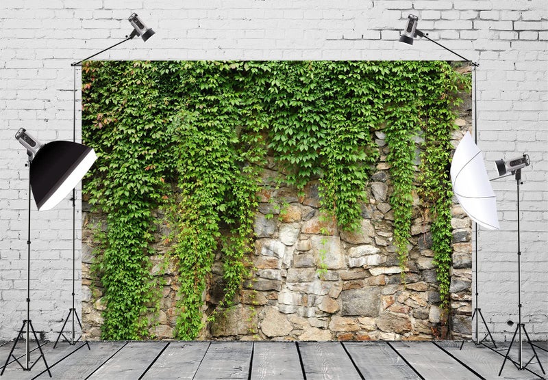 BELECO 7x5ft Fabric Green Leaves Wall Backdrop Old Stone Wall with Green Leaves Vine Spring Garden Nature Backdrop Greenery Banner Background Home Decor Wedding Birthday Photoshoot Studio Props - Image 4