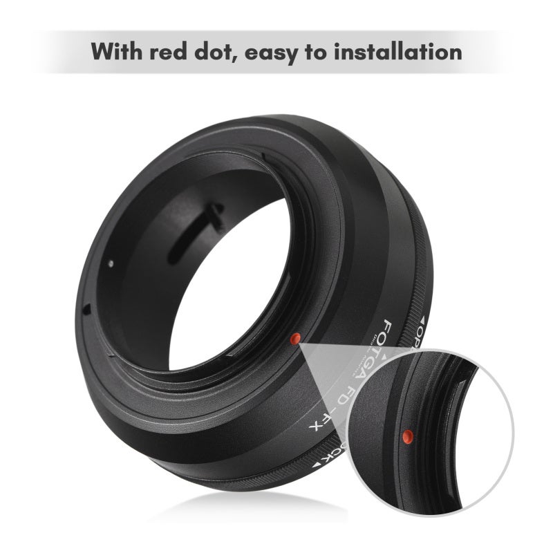 FOTGA Manual Lens Mount Adapter Ring Aluminum Alloy for Canon FD Mount Lens to Fuji X-A5/X-A10/X-Pro1/X-Pro2/X-Pro3/X-E1/X-E2/X-E3/X-M1 /X-T1/X-T2/X-T3/X-T10/X-T20/X-T30/X-T100/X-H1 X-Mount Mirrorless - Image 2