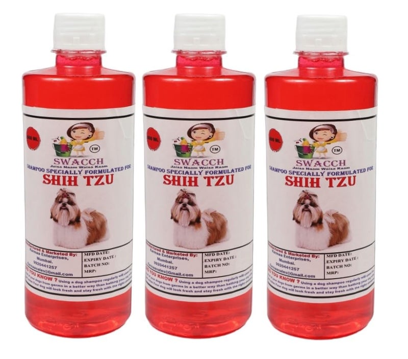 swacch Shih Tzu Dog Shampoo + Dumbbell Toy I Durable Rubber Dog Toy for Chewing I Playing,Teeth Cleaning & Training Toy I Combo Pack I 500ml Pack of 3 Strawberry - Image 2