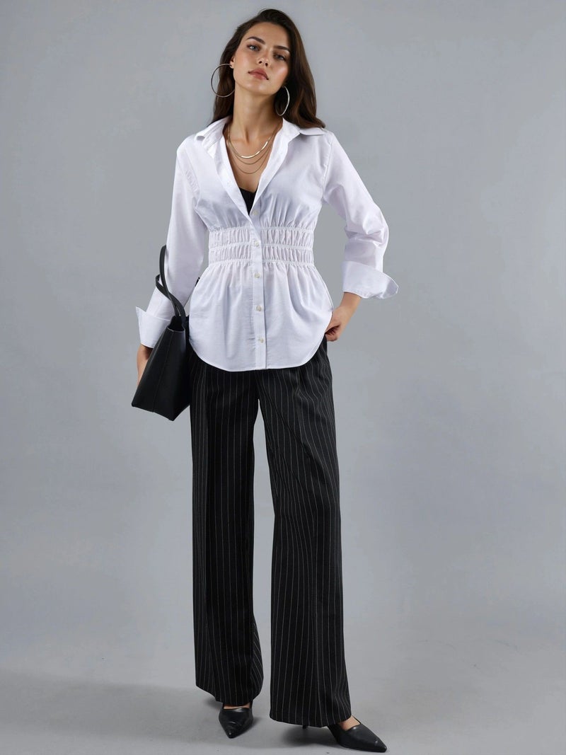 BUSEM Long Sleeve Button-Up Poplin Shirt with Gathering Detail - Image 5