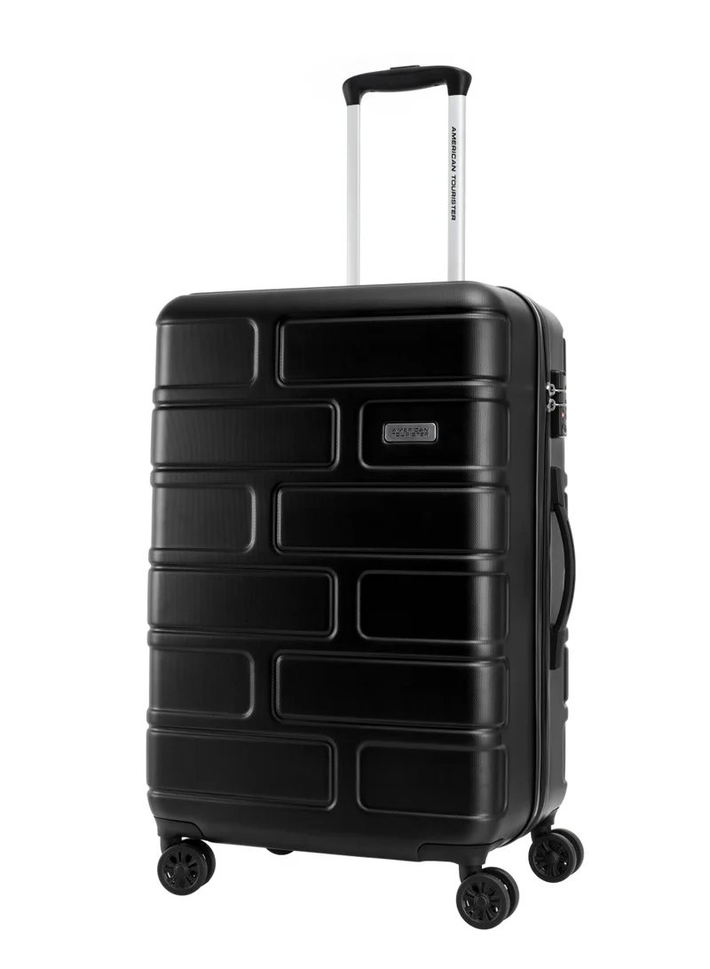 AMERICAN TOURISTER Bricklane Suitcase, 4 Spinner Wheels, Hard Top, Polycarbonate, Jet Black|Lightweight|Scratch & Impact Resistance|TSA Lock|Inner Mesh Zippered Pocket - 3 Years International Warranty