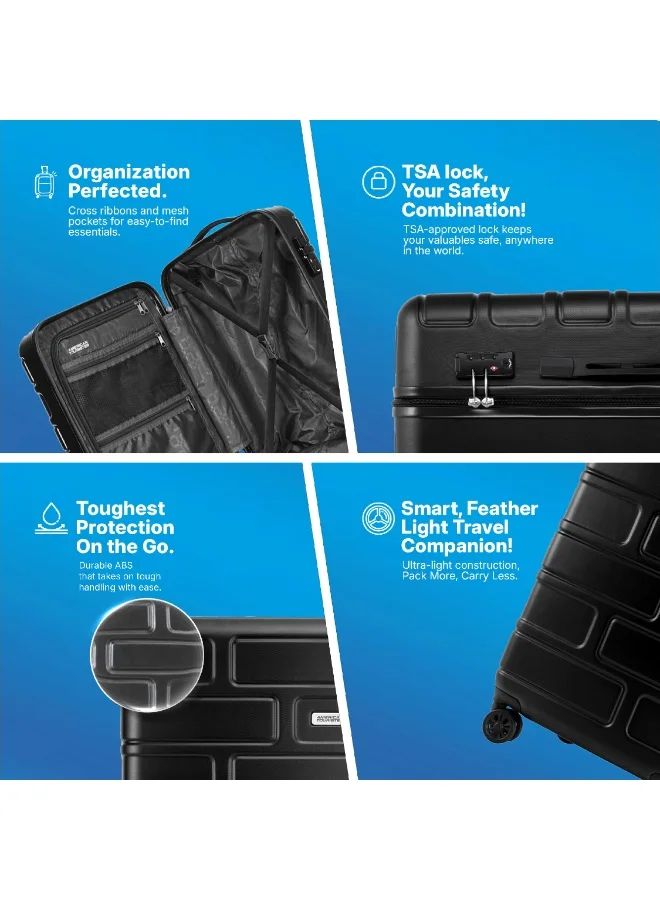 AMERICAN TOURISTER  Bricklane Suitcase, 4 Spinner Wheels, Hard Top, ABS, Jet Black|Lightweight|Scratch & Impact Resistance|TSA Lock|Inner Mesh Zippered Pocket - 3 Years International Warranty  | Best Price UAE