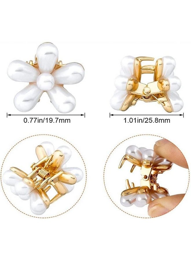SUN Ring SUNRING White Pearl Mini Claw Metal Clips Flower Design Small Clutcher Barrettes Hair Accessories for Women and Girls Small Claw Hair Clip (Pack of 4, White) - Image 3