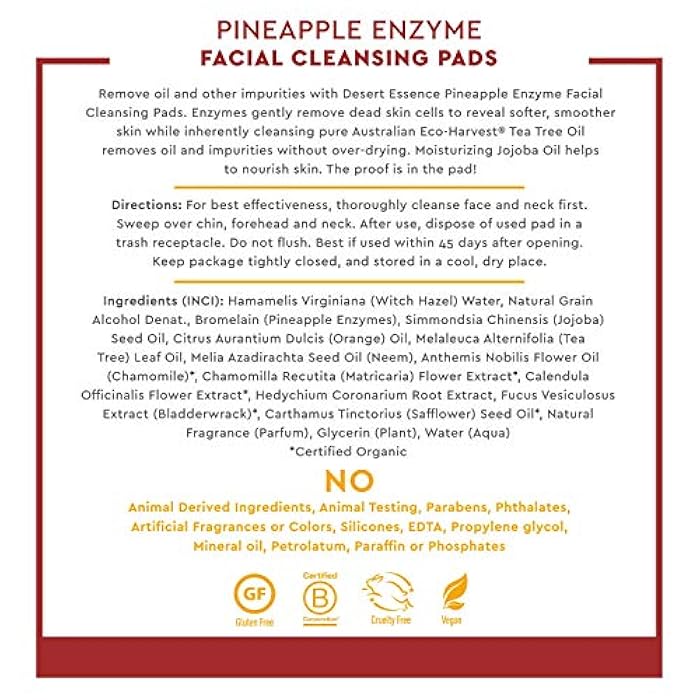 Desert Essence, Pineapple Enzyme Cleansing Pads, 50 Pads - Vegan, Gluten Free - Facial Cleansing, Exfoliating Enzymes for radiant clear complexion - Image 5