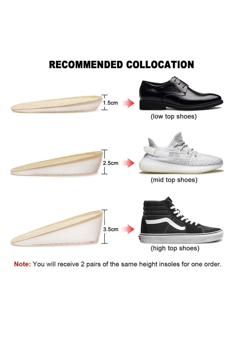 GUDOO 3 Pairs Gel Height Increase Insole Invisible Heel Lift Inserts Elastic Shock Absorption Pads 3 Heights for Men Women - Image 4