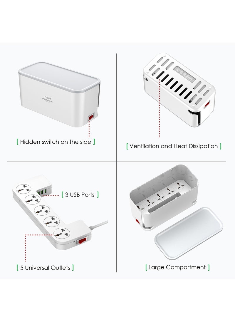 بيجانت - وصلة مشترك كهربائي ب 5 مخارج و 3 منافذ USB و صندوق انيق لتغطية الكابلات و سلك بطول 2 متر - Image 1