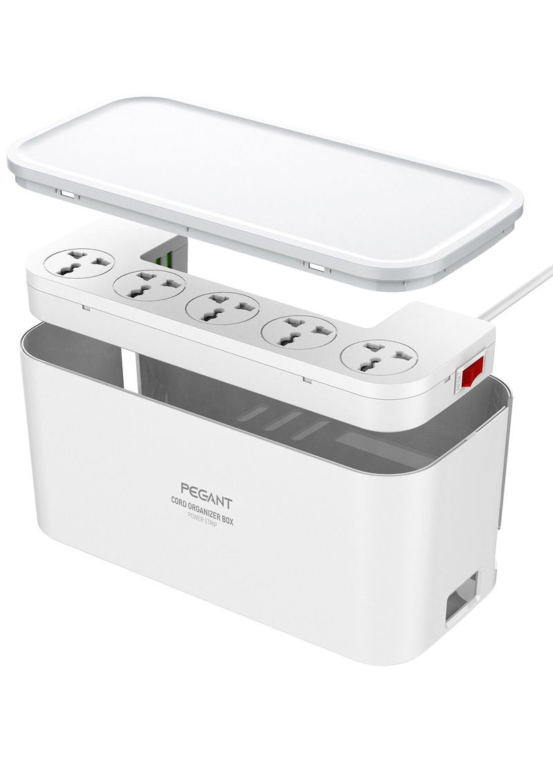 PEGANT - 2 in 1 Power Extension Box with 3 USB and 5 Universal Outlets, 2M cable and white box - Image 1