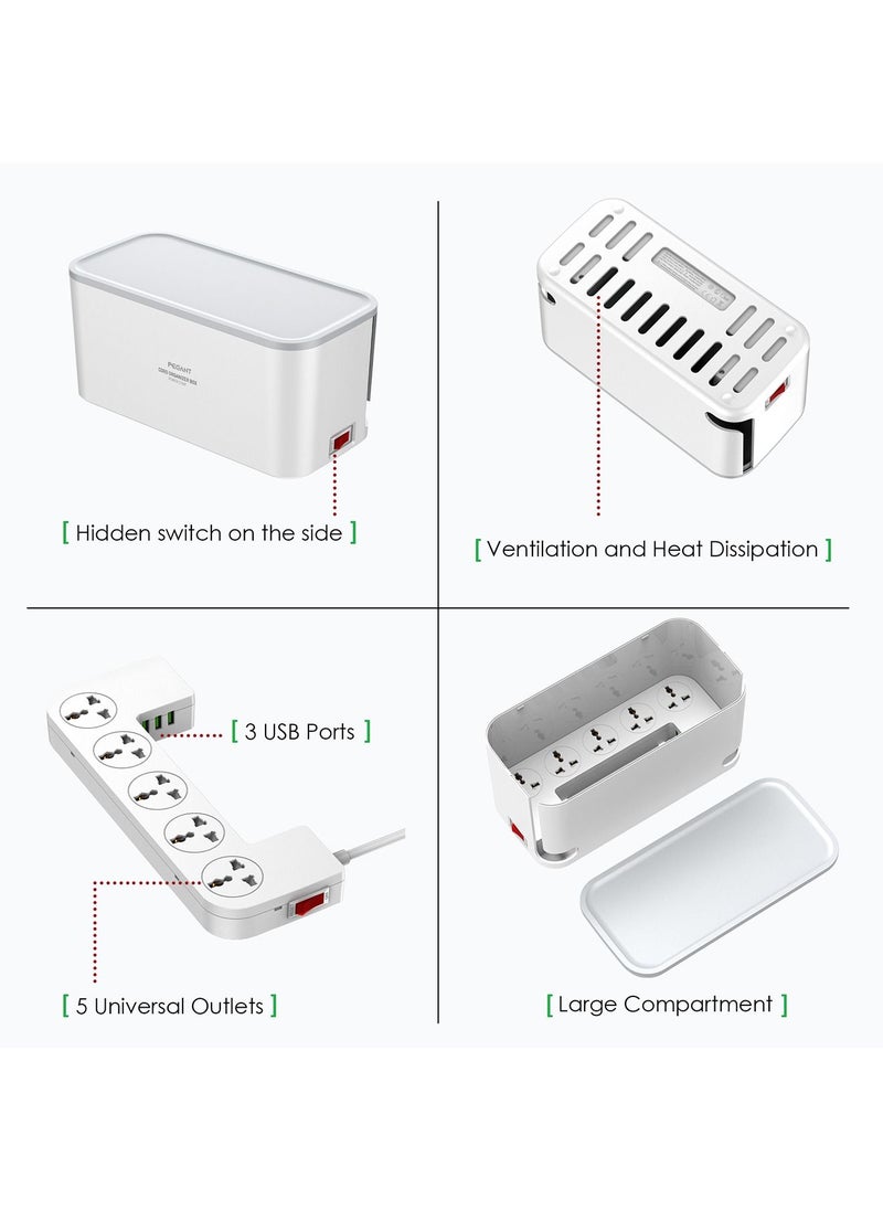 PEGANT - 2 in 1 Power Extension Box with 3 USB and 5 Universal Outlets, 2M cable and white box - Image 1