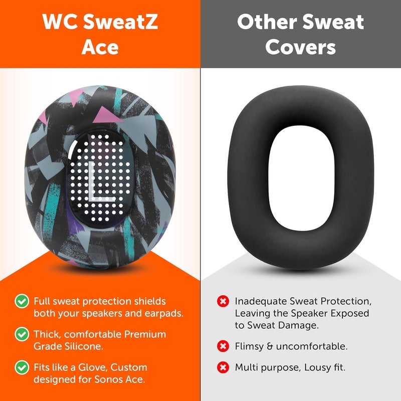 WC SweatZ Ace - Patented Earpad Sweat Covers for Sonos Ace Wireless Noise Cancelling Headphones by Wicked Cushions | Sweatproof & Easily Washable | 90's Black - Image 3