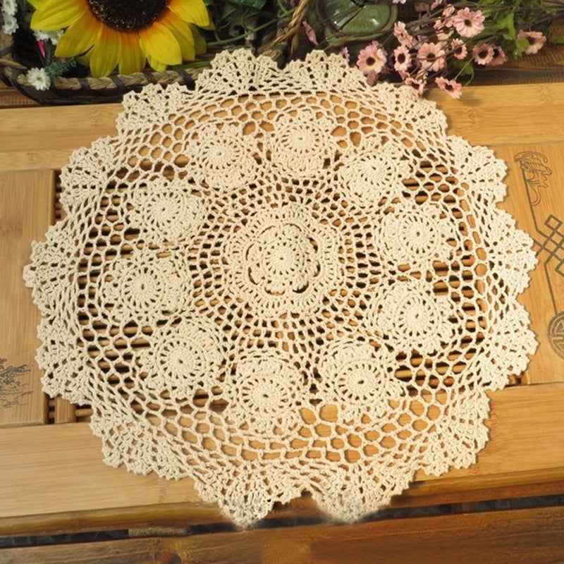 Laivigo New Handmade Crochet Lace Round Table Cloth Doilies Doily,16 Inch,Beige - Image 4