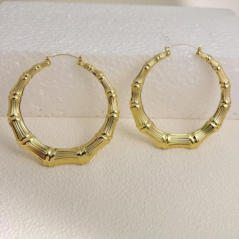 Decixde Large Bamboo Hoop Earrings for Women Hip Hop Chunky Gold Hoop Earrings 80s 90s African Jewelry Gifts Rapper Party Accessories (Gold Bamboo Earrings) - Image 4