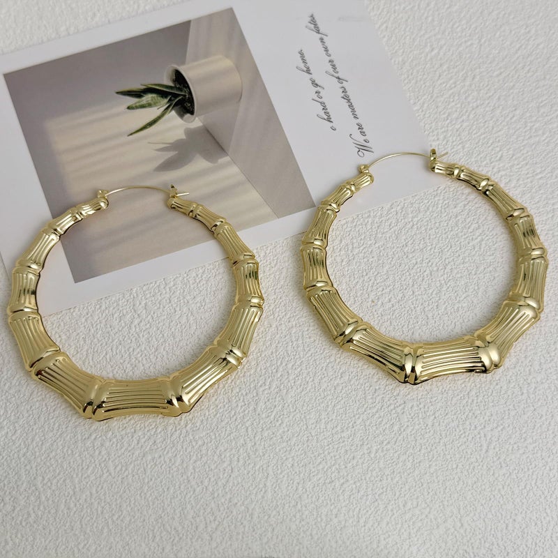 Decixde Large Bamboo Hoop Earrings for Women Hip Hop Chunky Gold Hoop Earrings 80s 90s African Jewelry Gifts Rapper Party Accessories (Gold Bamboo Earrings) - Image 5