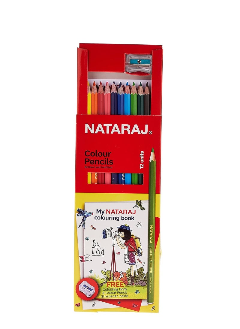 NATARAJ 12-Piece Colour Pencils Multicolour With Colouring Book And Sharpener  - Image 1