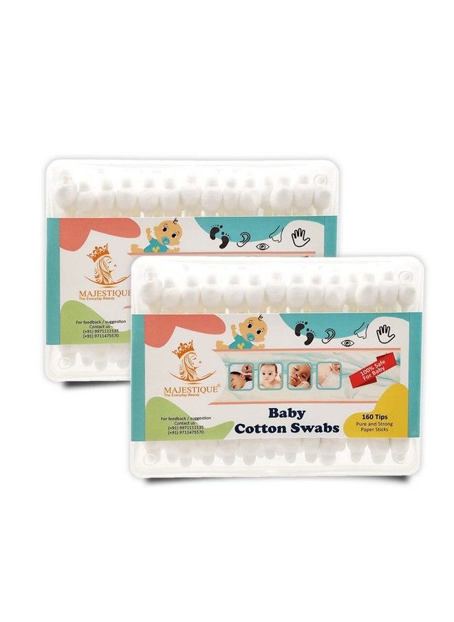 MAJESTIQUE - Baby Safety Cotton Swab Ideal For Babies 100% Paper Organic Soft & Gentle Tip For Cleaning Makeup Removal & More 80 Swabs For Baby Pack Of 2 - Image 1